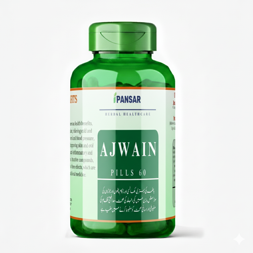 Organic ajwain capsules for natural relief from gas, bloating and indigestion Organic Ajwain Capsules Digestive Health Carom Seed Bottle